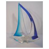 Lovely Art Glass Sail Boat in Blue & Clear Glass