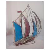 Vintage Authentic Hand Crafted Stained Glass Freestanding Sailboat