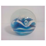 Wavy Blue and White with Bubbles Paperweight, 2.5"