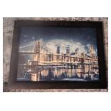 Panoramic New York City Bridge Framed Art Work, 39.5" x 29"