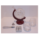 World Etched Globe Decanter with Crafted Glass Brandy Tequila Bourbon Scotch Rum Container Alcohol D