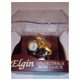 Vintage Elgin Miniature Desk Clock with Cat looking into a Fish Bowl - Original Packaging