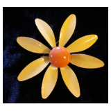 Vintage Brooch - Big Yellow Daisy Enamel Flower Brooch Pin - Mid Century Floral