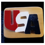 Vintage Wooden Pin Brooch Patriotic USA Red White Blue