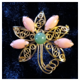 Elegant Vintage Gold Plated Brooch with Agate Stone Elements