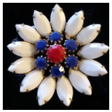 Vintage Juliana Style White Navette & Red Blue Rhinestone Brooch Pin Rare Find