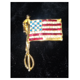 Gold Tone Sparkling Rhinestone Flag Brooch