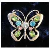 Butterfly Brooch Silver Tone Multicolor Openwork Pin
