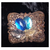 Vintage Gold Tone Art Deco Brooch w/Rhinestones