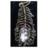 Vintage Jeweled fern Pendant Chain w/Multicolored Rhinestones
