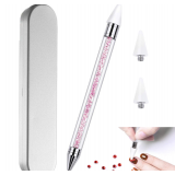 Nail Rhinestone Picker Dotting Tool with Extra 2 Wax Head, Dual-ended DIY Nail Art Tool With Pink Ac