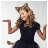 3 Pcs Leopard Costume Set, Leopard Ears Headband Leopard Tail and Bow Tie, Wild Animal Costume Acces