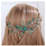Bridal Green Crystal Hair Comb Emerald Rhinestone Headpiece