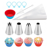 Cake Fans Piping Bags and Tips Set,Stainless Steel 304 Decorating Icing Tips,4pcs Silicone Baking Cu