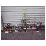 Box Lot of Vintage Baseball Trophies in Large Plastic Sterilite 30 Gal Tote