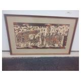 Vintage Framed Thai Royal Battle Wall Art -Fabric, 23.5" x 37"