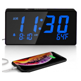 Desk Digital Alarm Clock for Bedroom, Blue 6" LED Display
