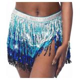 DRESBE Sequin Fringe Skirt Sparkly Belly Dance Hip Scarf Tassel Waist Wrap Belt Skirts Party Rave Co