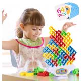 64Pcs Tetra Tower Game, Stack Attack Family Board for 2 Players Family Games, Building Blocks 