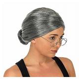 3 otters Costume Old Lady Wig, Gray Wig Women