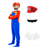Super Brothers Costume for Child, Plumber Cosplay Jumpsuit with Accessory- Size L