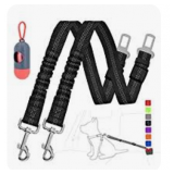 Adjustable Dog Seat Belt, 2-Pack Reflective Safety Seatbelt for Dog in Car + 1 Dog Poop Dispenser