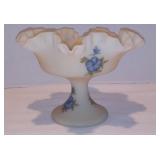 Vintage Fenton Custard Glass Compote-Blue Morning Glory