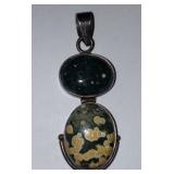 Vintage Ocean Jasper Agate & Onyx Sterling Silver Pendant