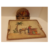 Hand Painted Mexican Folk Art Tray with Accessory