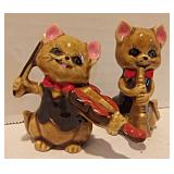 2 Vintage MCM Ceramic Cats Playing Violin and Horn Cat Figurines Made in Japan