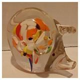 VINTAGE Murano Art Glass PIG PAPERWEIGHT bright colors & Bubbles inside