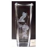 3-D Laser Etched Hologram Crystal Glass “Playing Kittens” Paperweight