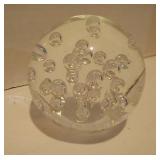 Vintage Clear Glass Paperweight Controlled Bubbles Blown Glass