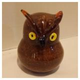 Blown Glass Brown Owl, Yellow Eyes Paperweight/Figure