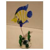Vintage Hand-Blown Glass Fish 3" Sea Life Figurine Cobalt & Yellow