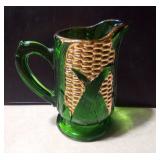 Vintage US Glass Emerald Green & Metallic Gold Corn Cob Personal Creamer - RARE! Piece of Americana.