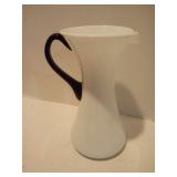 Vintage Art Glass Black & White Pitcher Vase Mid Century Mod 8”
