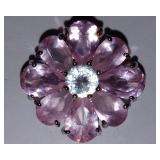 Vintage Pink Faceted Crystal Flower Brooch
