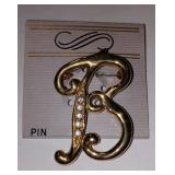 Vintage Letter B Brooch, monogram B Brooch, Gold Tone