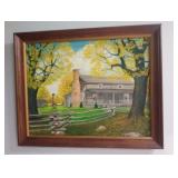 Framed Artist Painting, Americana Log Cabin Theme, 31" x 25"
