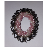 VINTAGE Faux Pearl Wreath Gold Tone Filigree Brooch Pin