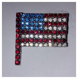 Silver Tone Rhinestones American Flag USA Brooch Pin -Patriotic