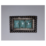 Navajo Style Rectangular Brooch Pin with Turquoise Stones