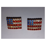 US Flag Lapel/Tac Pins Rhinestone, Red White Blue National Flags