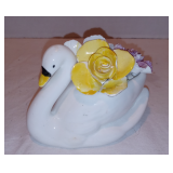 Vintage Sanford Porcelain Swan Carrying Flowers