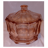 Vintage Indiana Concord Light Pink Glass Octagon Lidded Dish