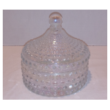Vintage Clear Opalescent Glass Hobnail Heavy Candy Jar Tent Style Lid