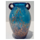 Dale Tiffany Favrile Art Glass Milano Amphora Vase Blue Copper Aventurine