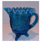 Vintage Sapphire Blue Fenton Ruffled Edge Creamer Pitcher