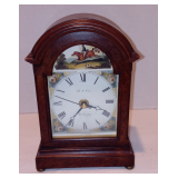 Vintage Mantel Clock, R.N. Cox Pickering. English Rider with Hunting Dog Scene. Made in England. Rep
